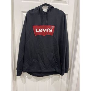 Mens Levis 3D Stitched Logo Super Soft Cozy Pullover Navy Blue Hoodie Size XXL